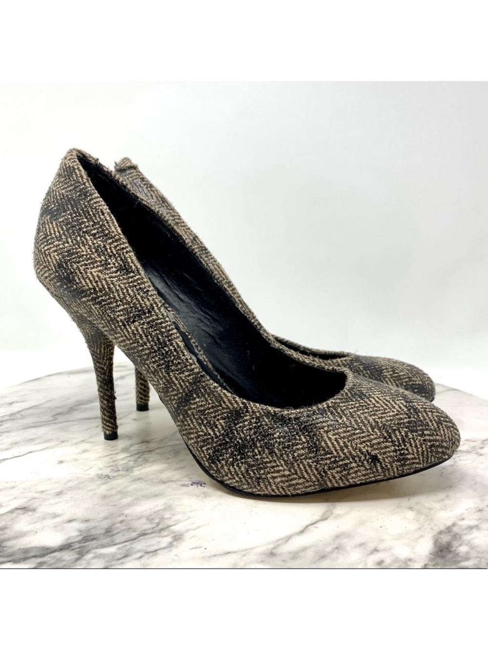 Steve Madden Smarty Tweed Tan Pumps 7 Grunge Academia Indie Sleeze Classic Edgy